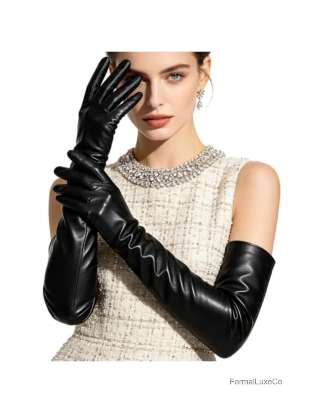 Faux Leather Opera Gloves for Prom Party Cosplay Wedding